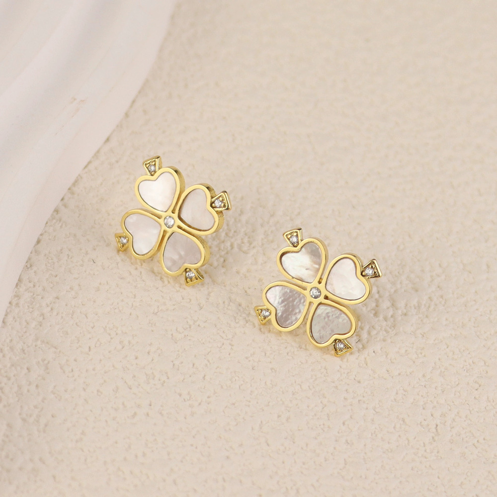 Kate SPADE Natural Mother of Pearl 4 Leaf Clover Earrings Necklace Set Gold